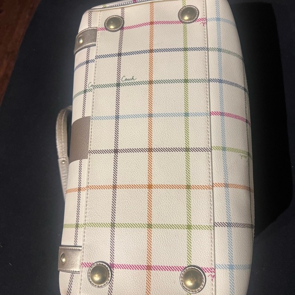 Coach XL Heritage Stripe Tattersal Double Zip Boston Satchel - Picture 5 of 11